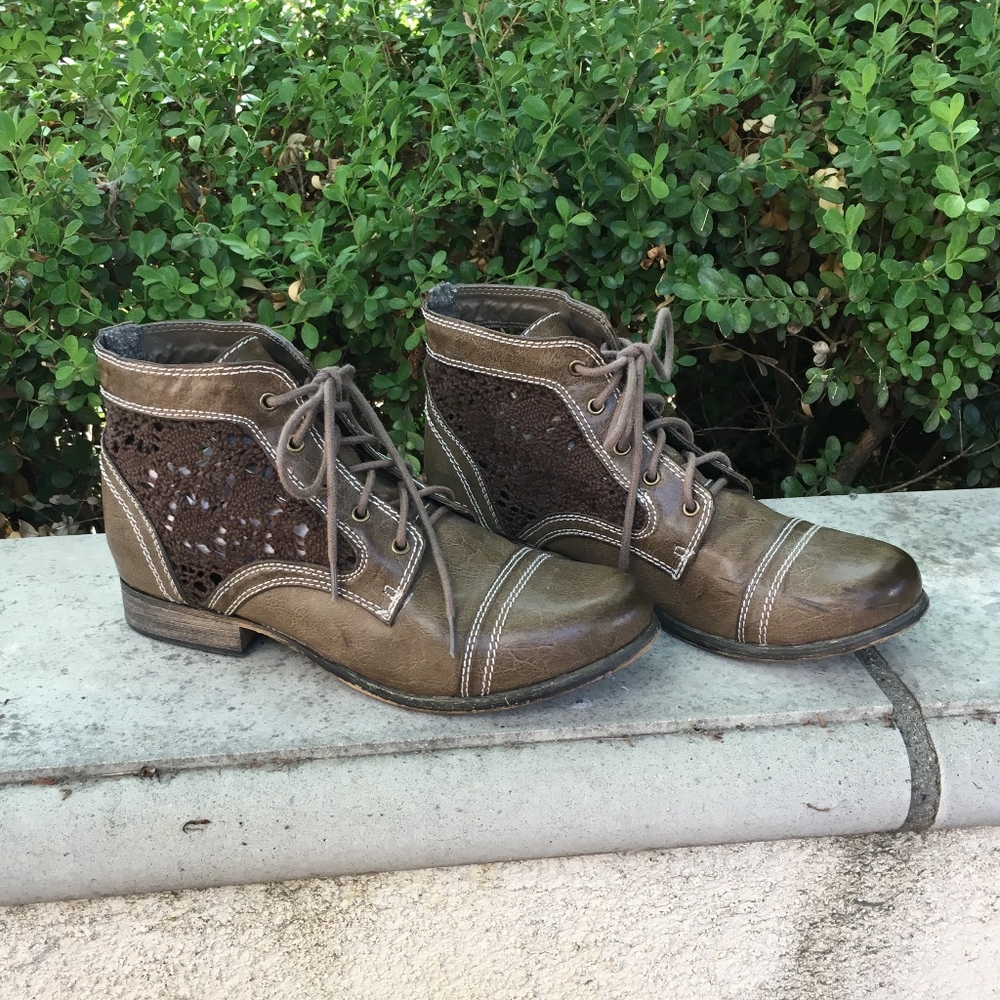 Anthropologie Distressed Vintage Lace Ankle Boots